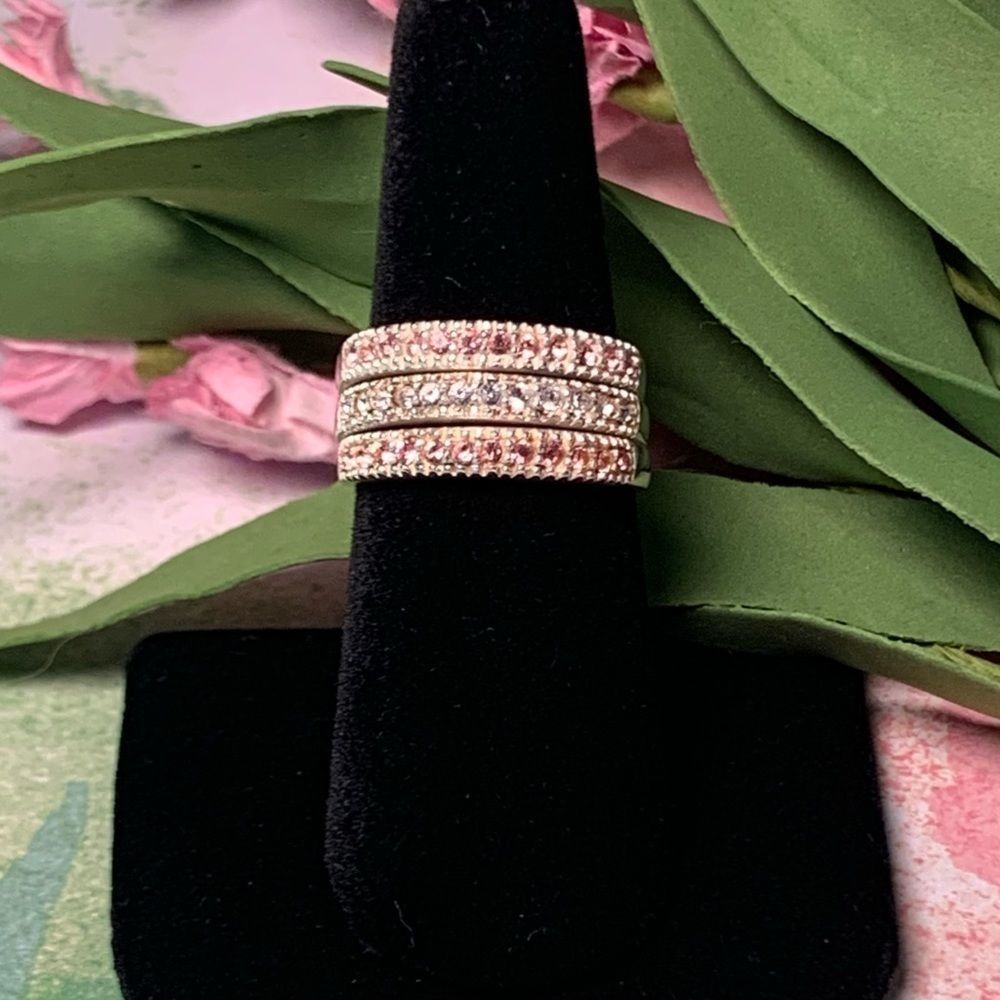 Set of Sterling Silver Pave CZ Band Rings size 8